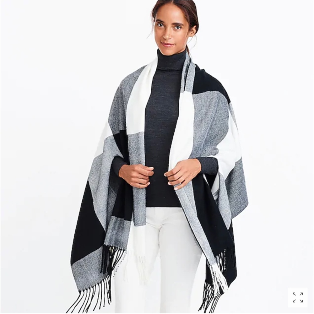 J. Crew Plaid cape-scarf in Camel Ivory